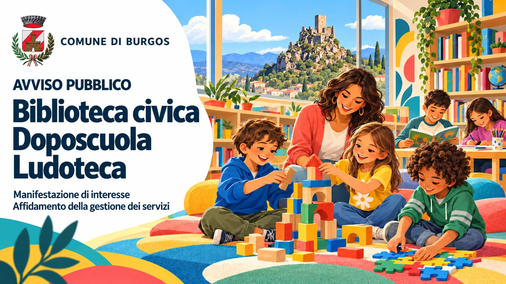 Indizione di consultazione preliminare di mercato mediante avviso pubblico per l’individuazione di operatori economici interessati all’appalto del servizio di gestione della biblioteca civica comunale e dei servizi di doposcuola e ludoteca.