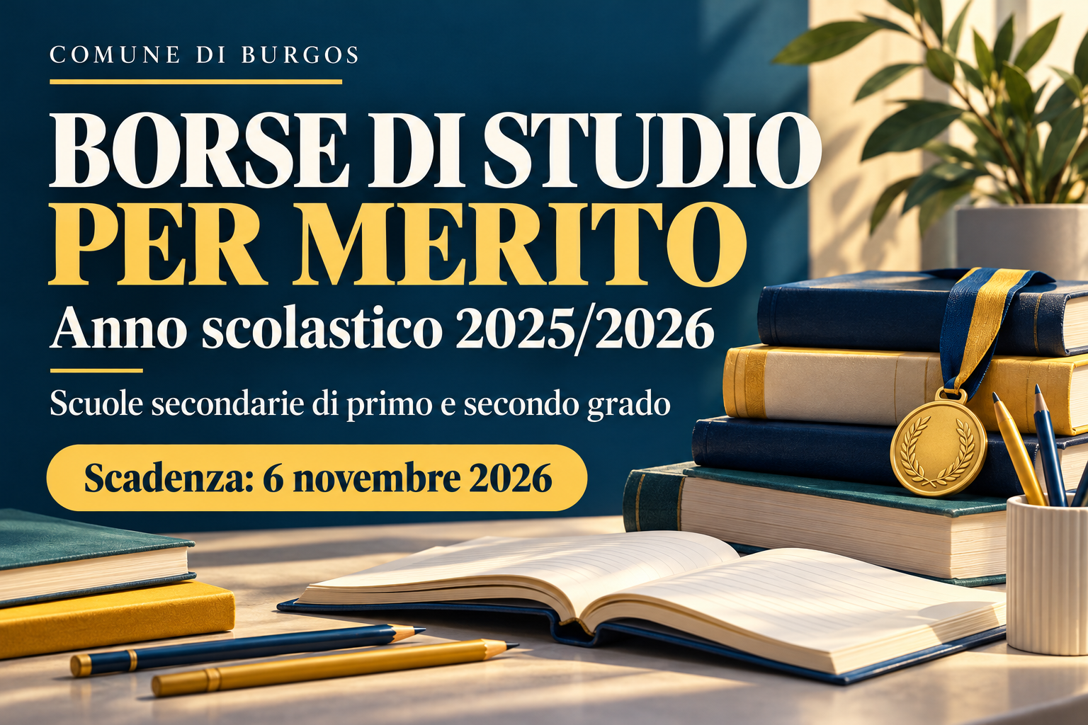 Borse di studio per merito agli studenti delle scuole secondarie di primo e secondo grado per l’anno scolastico 2025/2026