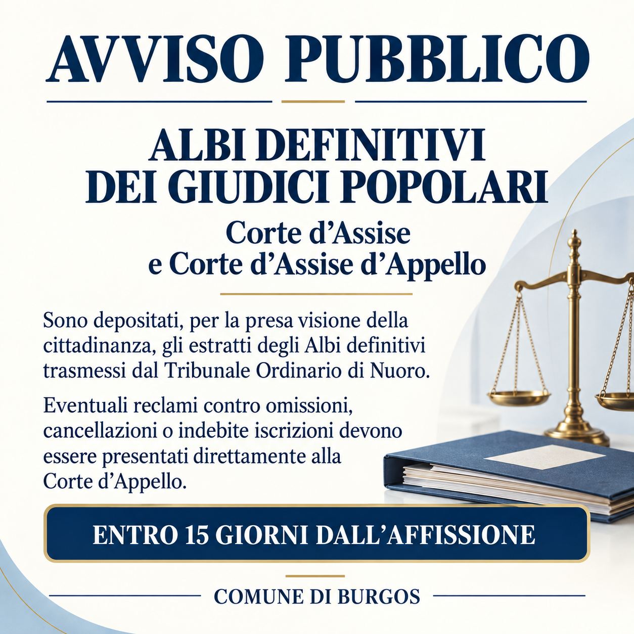 Estratti degli Albi definitivi dei Giudici Popolari per la Corte d'Assise e per la Corte d'Assise d'Appello